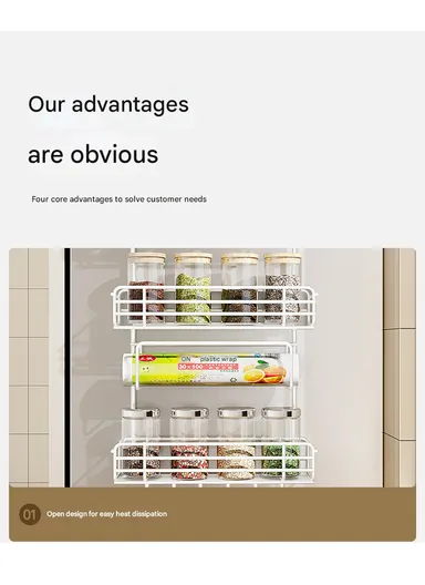 2-Layer Kitchen Organizer, Refrigerator Side Rack with Roll Holder &amp; 5 Hooks CY-0236 (W29.5 x D16 x H39.5)cm - Black