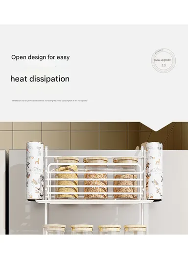 2-Layer Kitchen Organizer, Refrigerator Side Rack with Roll Holder &amp; 5 Hooks CY-0236 (W29.5 x D16 x H39.5)cm - White
