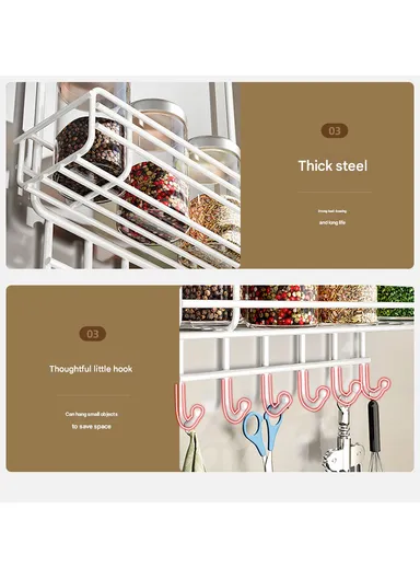 2-Layer Kitchen Organizer, Refrigerator Side Rack with Roll Holder &amp; 5 Hooks CY-0236 (W29.5 x D16 x H39.5)cm - White