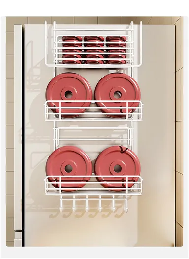 3-Tier Side Storage Rack, Metal Spice Holder &amp; Kitchen Organizer with Hooks CY-0186 - Black