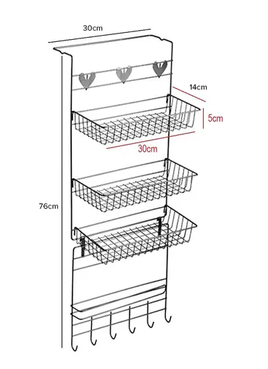 3-Tiers Hanging Kitchen Storage Rack with Hooks &amp; Towel Holder - Black