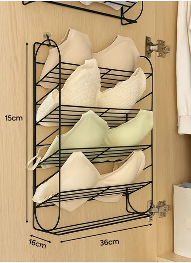 4-layer Iron Storage Shelf, Display Stand Metal Storage Holder Bedroom Dormitory Wall Mounted Hanger Rack (L36 x W16 x H15)cm - Black