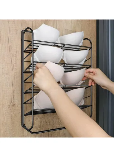 4-layer Iron Storage Shelf, Display Stand Metal Storage Holder Bedroom Dormitory Wall Mounted Hanger Rack (L36 x W16 x H15)cm - Black