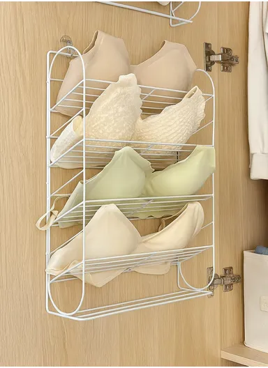 4-layer Iron Storage Shelf, Display Stand Metal Storage Holder Bedroom Dormitory Wall Mounted Hanger Rack (L36 x W16 x H15)cm - White