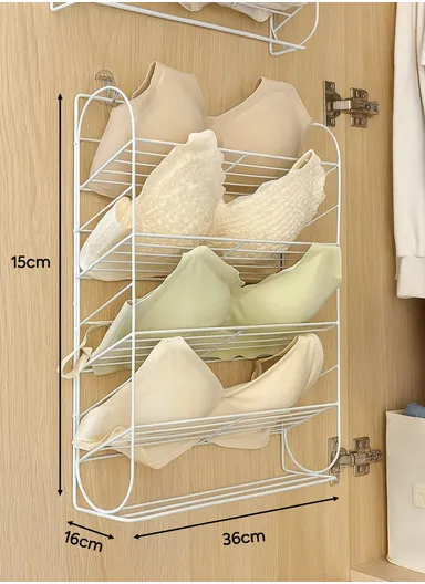 4-layer Iron Storage Shelf, Display Stand Metal Storage Holder Bedroom Dormitory Wall Mounted Hanger Rack (L36 x W16 x H15)cm - White