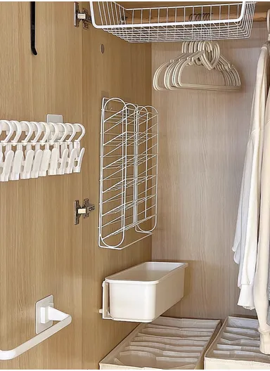 4-layer Iron Storage Shelf, Display Stand Metal Storage Holder Bedroom Dormitory Wall Mounted Hanger Rack (L36 x W16 x H15)cm - White