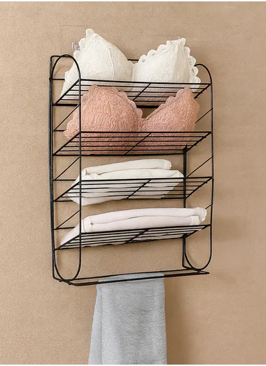 4-layer Iron Storage Shelf, Display Stand Metal Storage Holder Bedroom Dormitory Wall Mounted Hanger Rack (L36 x W16 x H15)cm - White