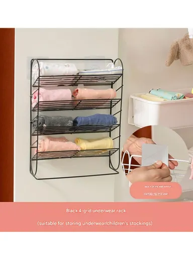 4-layer Iron Storage Shelf, Display Stand Metal Storage Holder Bedroom Dormitory Wall Mounted Hanger Rack (L36 x W16 x H15)cm - White