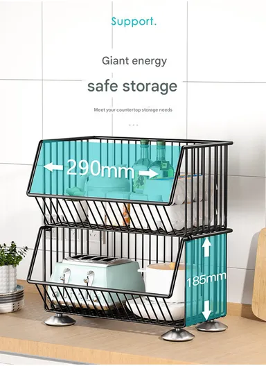 4-Tier Kitchen Vegetable &amp; Fruit Cart, Stackable Iron Basket Storage Rack with Wheels CY-0203 - Black / 50cm