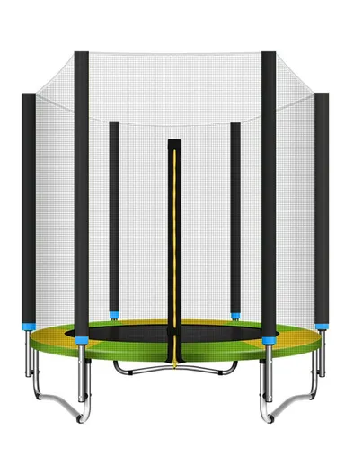 140cm Garden Trampoline with Safety Net-Mesh For Kids 160cm Total Height 30cm Bed Height LBG55 - Green &amp; Yellow