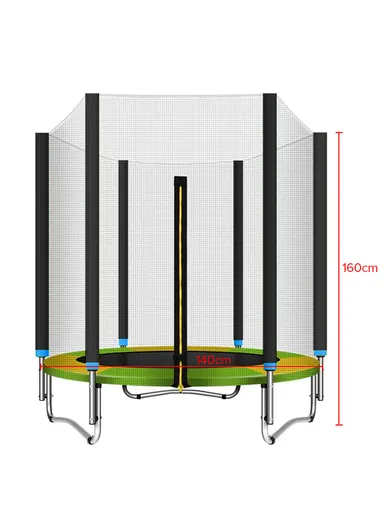 140cm Garden Trampoline with Safety Net-Mesh For Kids 160cm Total Height 30cm Bed Height LBG55 - Green &amp; Yellow