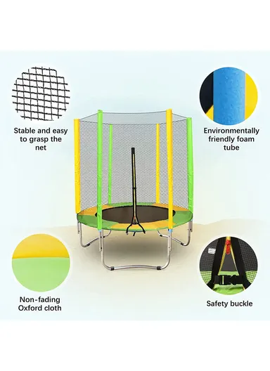 140cm Garden Trampoline with Safety Net-Mesh For Kids 160cm Total Height 30cm Bed Height LBG55 - Green &amp; Yellow