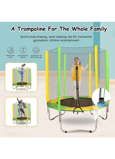140cm Garden Trampoline with Safety Net-Mesh For Kids 160cm Total Height 30cm Bed Height LBG55 - Green &amp; Yellow