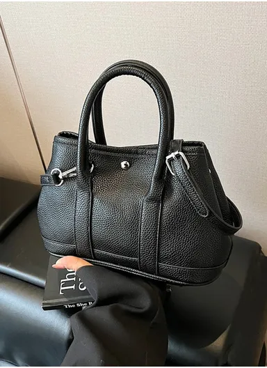 Pebbled Faux Leather Set Mini Handbag &amp; Inner Pouch with Adjustable Shoulder Strap 28160 - Black