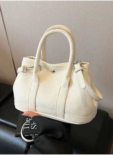 Pebbled Faux Leather Set Mini Handbag &amp; Inner Pouch with Adjustable Shoulder Strap 28160 - White