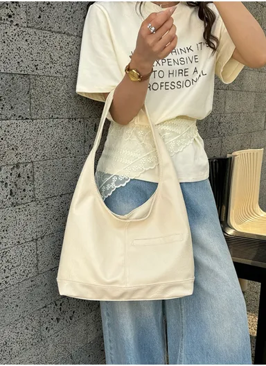 Soft Faux Leather Large Hobo Bag with Magnetic Closure 1338 - White