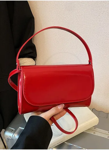 Smooth PU Leather Minimalist Flap Shoulder Bag 8820 - Bordeaux