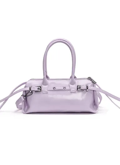 Y2K Style Glossy PU Shoulder Bag, Compact Barrel Shape with Crossbody Strap 5553 - Purple