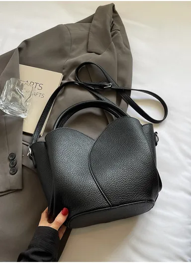 Unique PU Pebble Grain Handbag with Two Strap Options &amp; Bonus Interior Pouch Organizer 8133 - Black