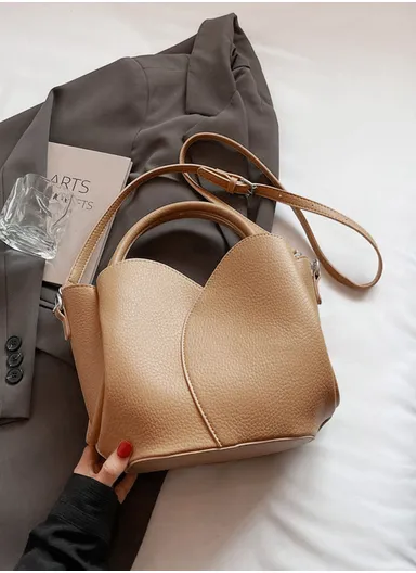 Unique PU Pebble Grain Handbag with Two Strap Options &amp; Bonus Interior Pouch Organizer 8133 - Khaki