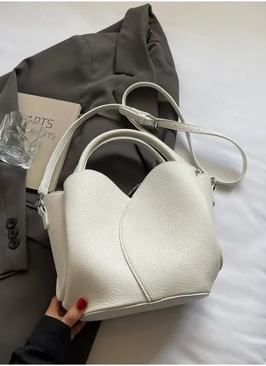 Unique PU Pebble Grain Handbag with Two Strap Options &amp; Bonus Interior Pouch Organizer 8133 - White