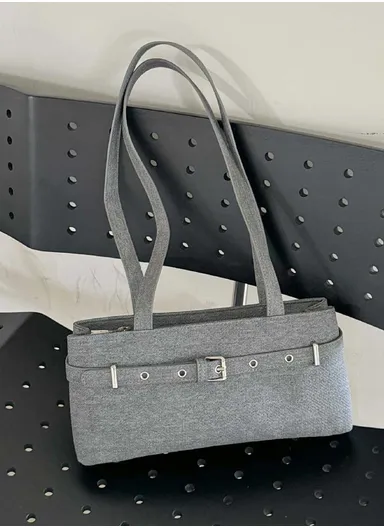 Women's Polyester Shoulder Bag with Buckle &amp; Eyelet Detail 8306 - Grey