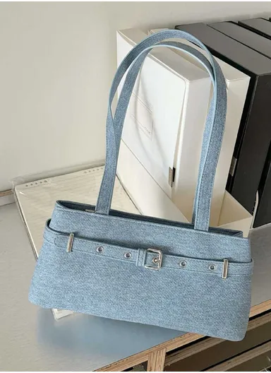 Women's Polyester Shoulder Bag with Buckle &amp; Eyelet Detail 8306 - Blue