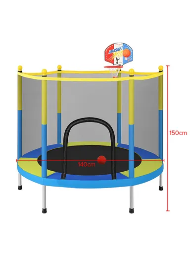 140cm Garden Trampoline 150cm Total Height 30cm Off-Floor Height 60kg Maximum Load Capacity with Backboard &amp; Safety Net-Mesh LBA55 - Blue &amp; Green