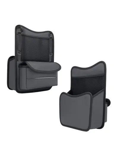 Universal Car Seat Back Organizer PU Leather Storage Bag Center Hanger Between Seats - Grey