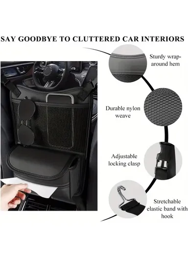 Universal Car Seat Back Organizer PU Leather Storage Bag Center Hanger Between Seats - Grey