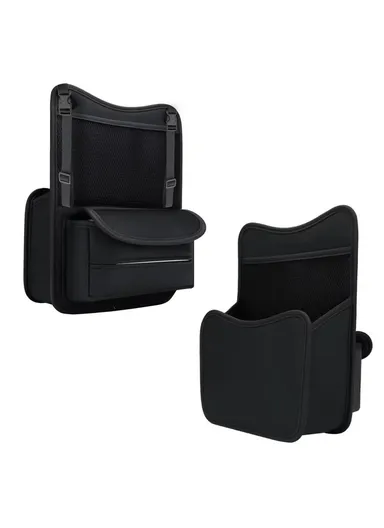 Universal Car Seat Back Organizer PU Leather Storage Bag Center Hanger Between Seats - Black