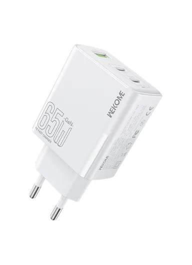 PD 65W GaN Charger USB-A + Dual Type-C Ports Fast Charging Adapter - EU Plug