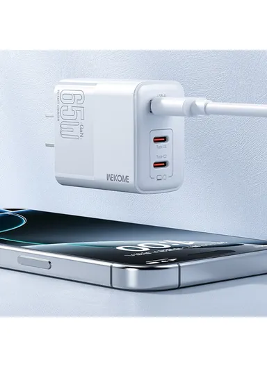 PD 65W GaN Charger USB-A + Dual Type-C Ports Fast Charging Adapter - EU Plug
