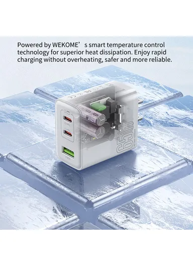 PD 65W GaN Charger USB-A + Dual Type-C Ports Fast Charging Adapter - EU Plug