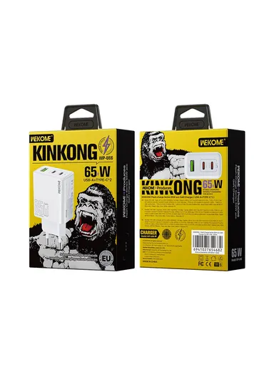 PD 65W GaN Charger USB-A + Dual Type-C Ports Fast Charging Adapter - EU Plug