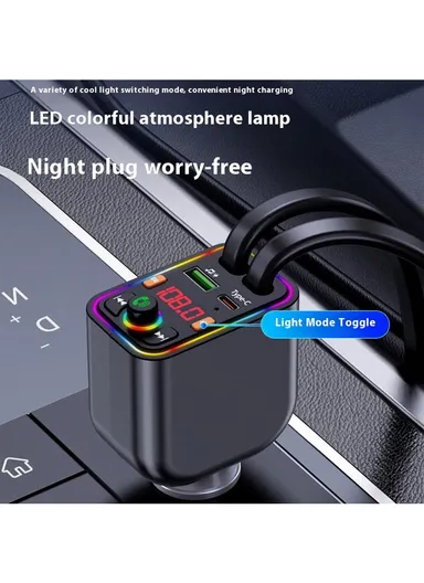 Y6 Car Charger MP3 Player with Retractable Type C + iP Cable EQ Adjustment Bluetooth-Compatible FM Transmitter