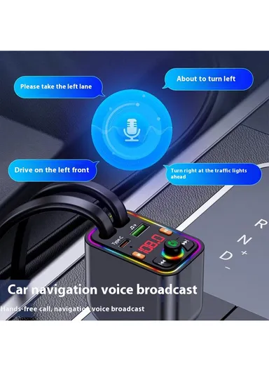 Y6 Car Charger MP3 Player with Retractable Type C + iP Cable EQ Adjustment Bluetooth-Compatible FM Transmitter