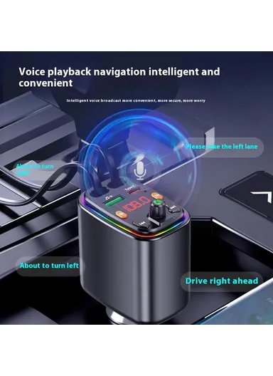Y10 Car Charger FM Transmitter Bluetooth-Compatible MP3 Player with Retractable Type C + iP Cable