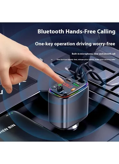 Y10 Car Charger FM Transmitter Bluetooth-Compatible MP3 Player with Retractable Type C + iP Cable