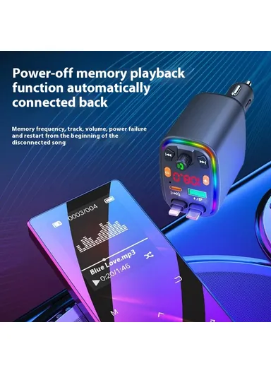 Y10 Car Charger FM Transmitter Bluetooth-Compatible MP3 Player with Retractable Type C + iP Cable