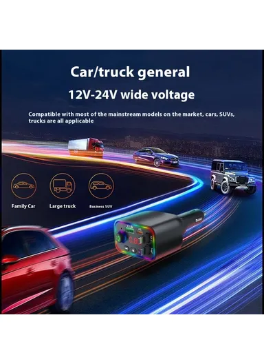 L4 Super Fast Charging Car Charger MP3 Player with Retractable Type C + iP Cable Bluetooth-Compatible FM Transmitter