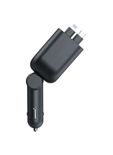 L4 Super Fast Charging Car Charger MP3 Player with Retractable Type C + iP Cable Bluetooth-Compatible FM Transmitter