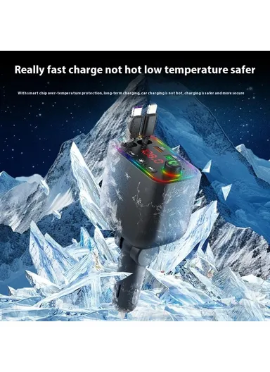 L4 Super Fast Charging Car Charger MP3 Player with Retractable Type C + iP Cable Bluetooth-Compatible FM Transmitter