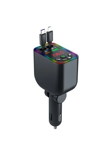 L5 Car Bluetooth-Compatible MP3 Player Hands Free Calling FM Transmitter Fast Charger with Retractable Type C + iP Cable