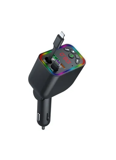 L5 Car Bluetooth-Compatible MP3 Player Hands Free Calling FM Transmitter Fast Charger with Retractable Type C + iP Cable