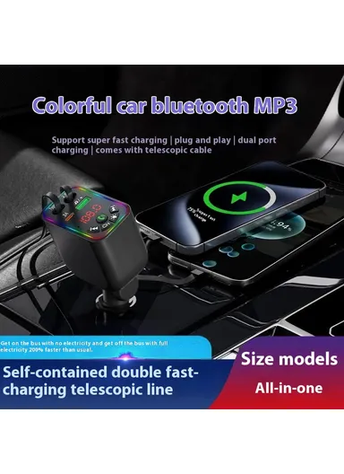 L5 Car Bluetooth-Compatible MP3 Player Hands Free Calling FM Transmitter Fast Charger with Retractable Type C + iP Cable