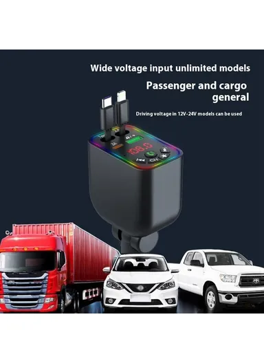 L5 Car Bluetooth-Compatible MP3 Player Hands Free Calling FM Transmitter Fast Charger with Retractable Type C + iP Cable