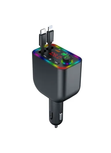 Y4 Car Charger Super Fast Charging Bluetooth-Compatible MP3 Player with Retractable Type C + iP Cable