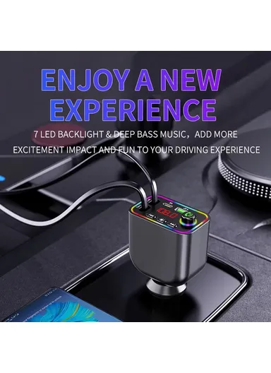 Y4 Car Charger Super Fast Charging Bluetooth-Compatible MP3 Player with Retractable Type C + iP Cable