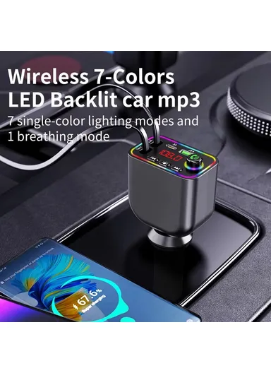 Y4 Car Charger Super Fast Charging Bluetooth-Compatible MP3 Player with Retractable Type C + iP Cable